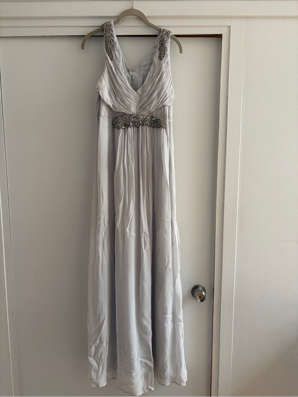 Seraphine Maternity Elegant Silver-Gray Beaded V-Neck Evening Dress